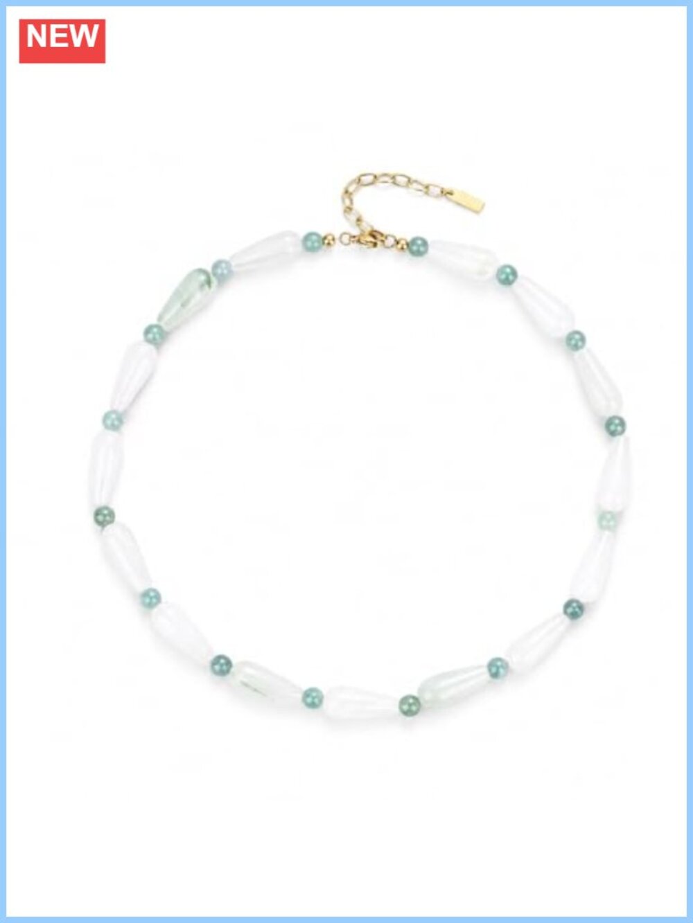 Chunky Beaded Necklace Jade Water-Drop 18K Gold Plated Lobster Clasp